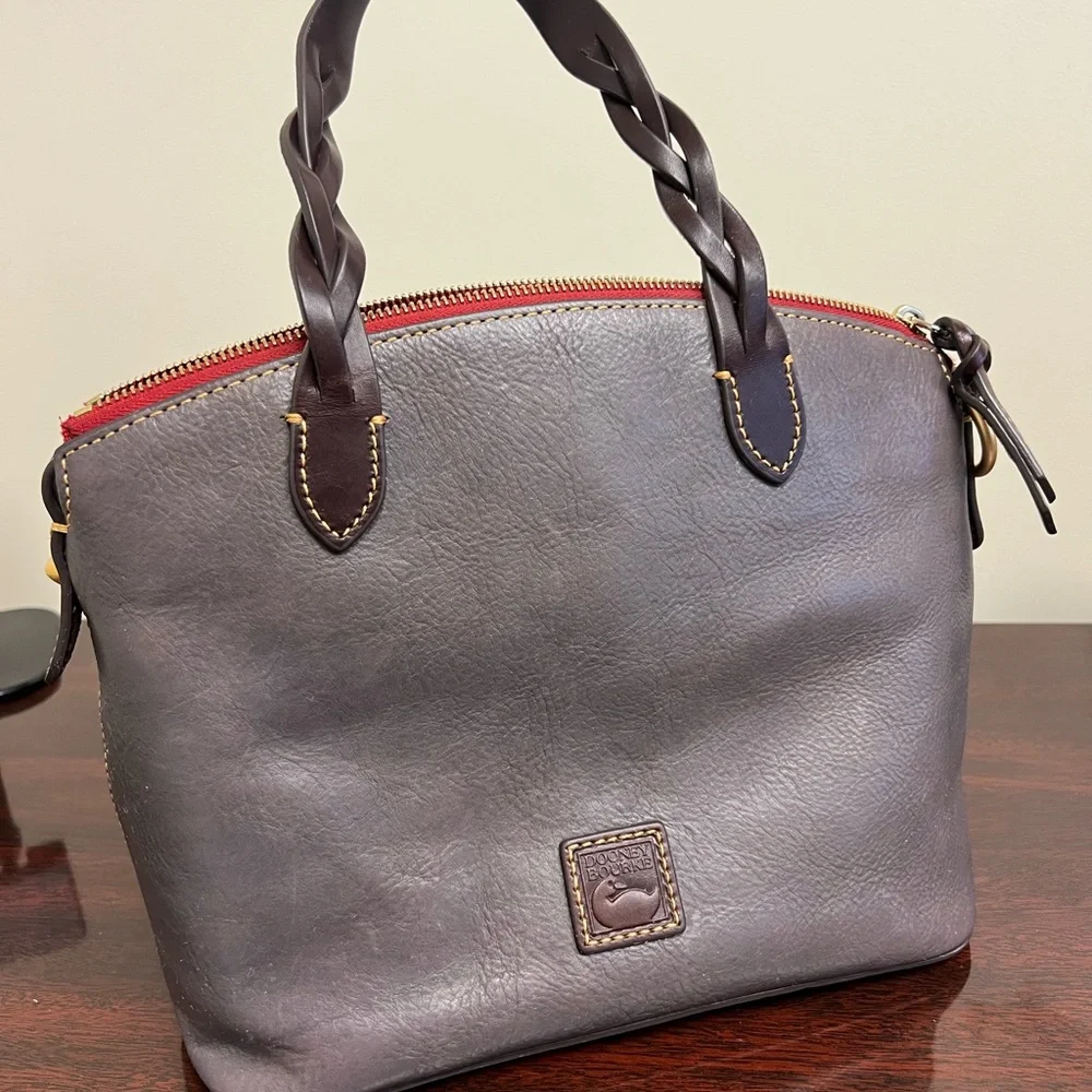 Dooney & Bourke Gray and Brown Leather Tote Bag - Picture 2 of 9